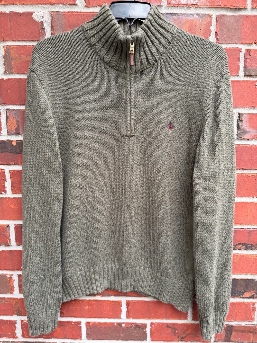 Polo Ralph Lauren Men’s L Olive Green Cotton Half-Zip Long Sleeve Sweater P7